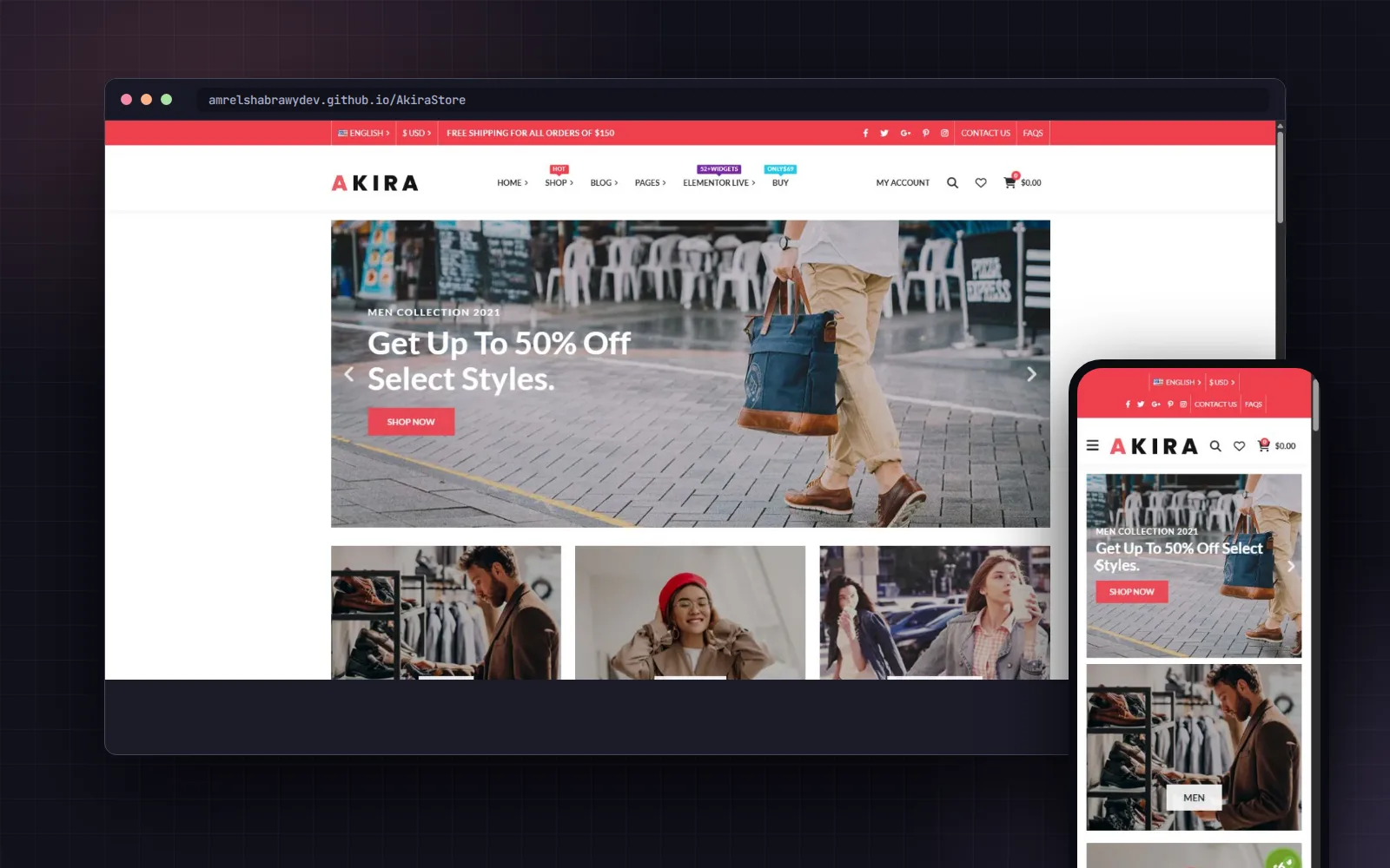 Akira Store fashion e-commerce website — desktop and mobile