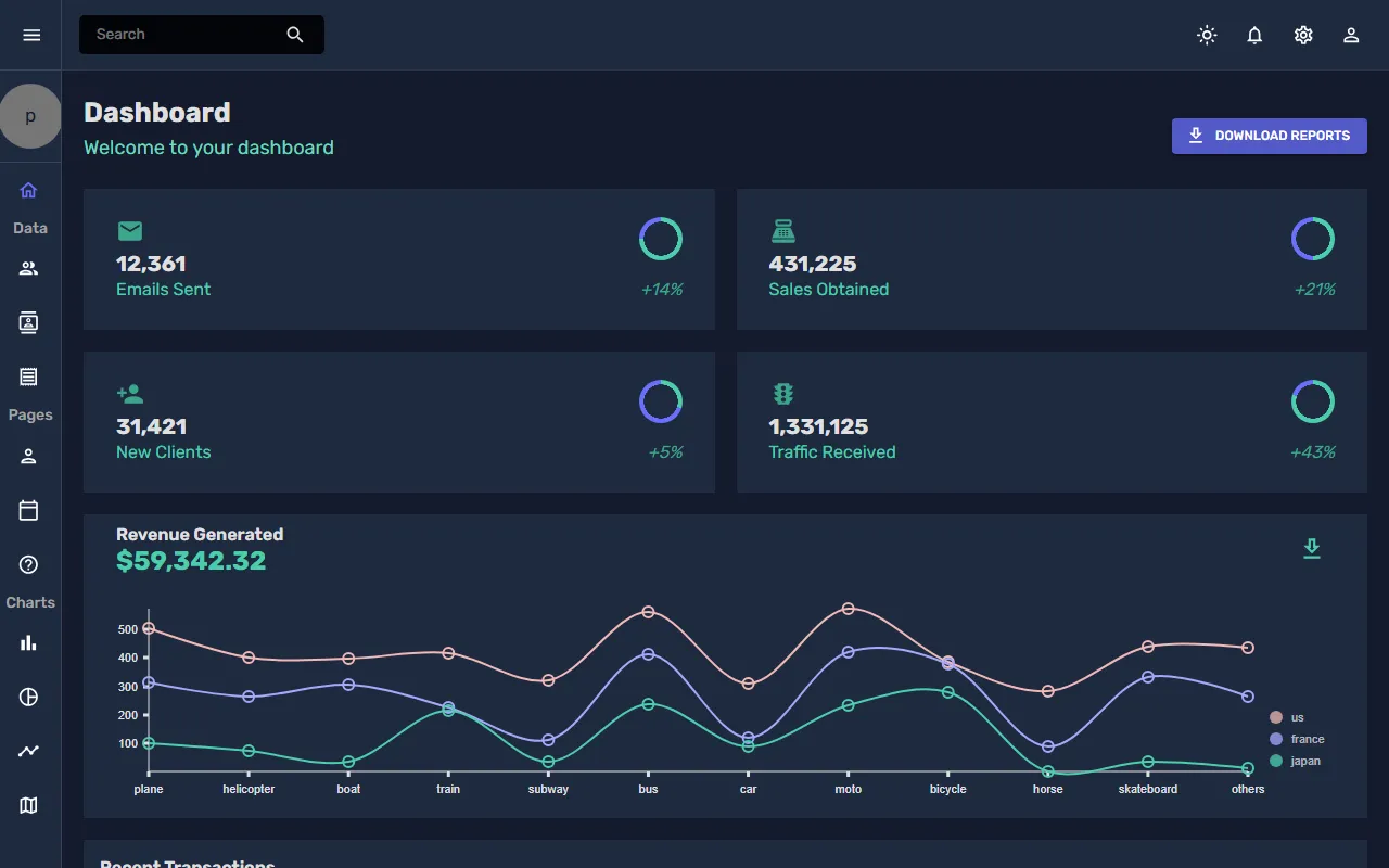 Analytics Dashboard & Admin Panel — desktop screenshot