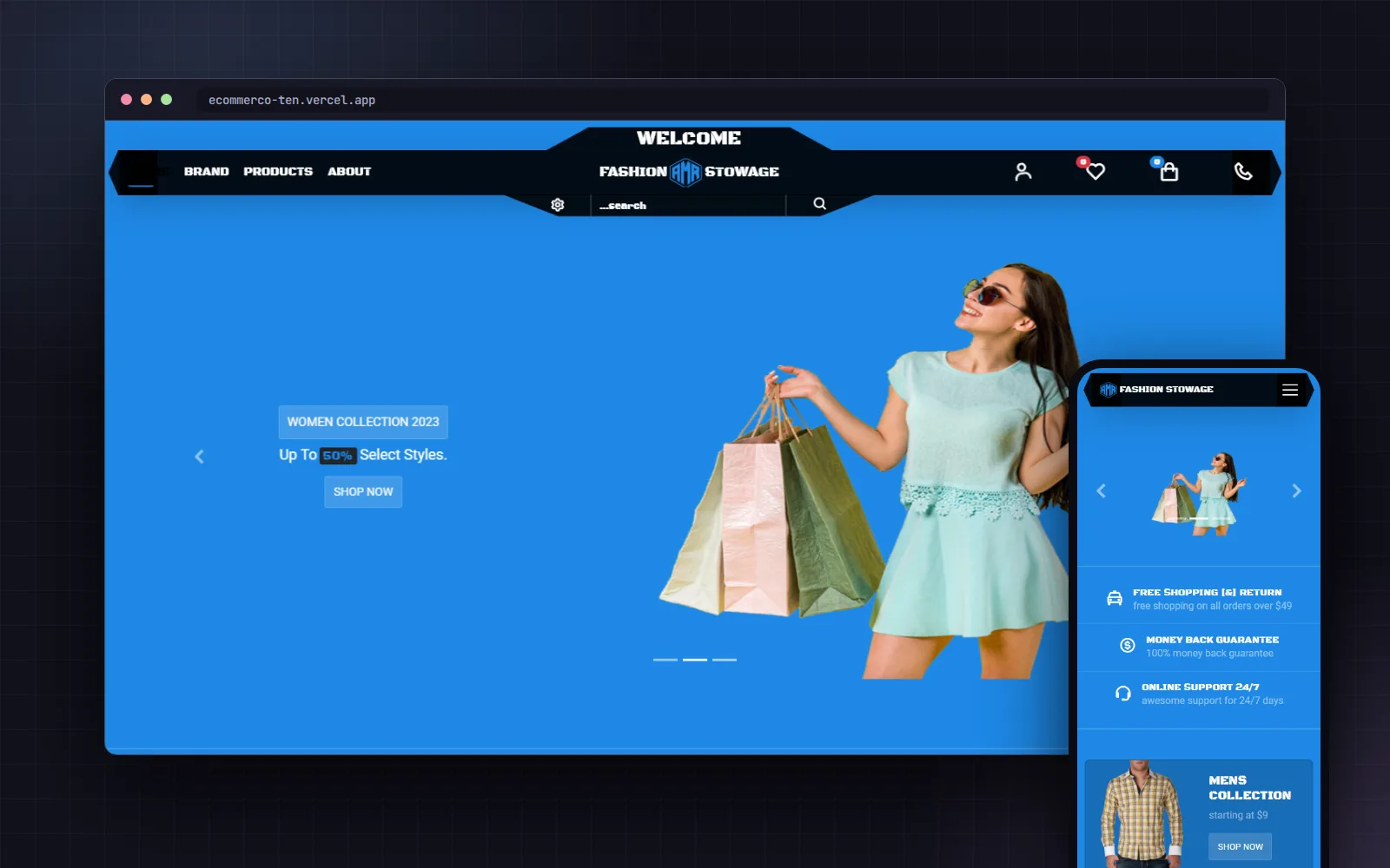 Ecommerco online store — desktop and mobile