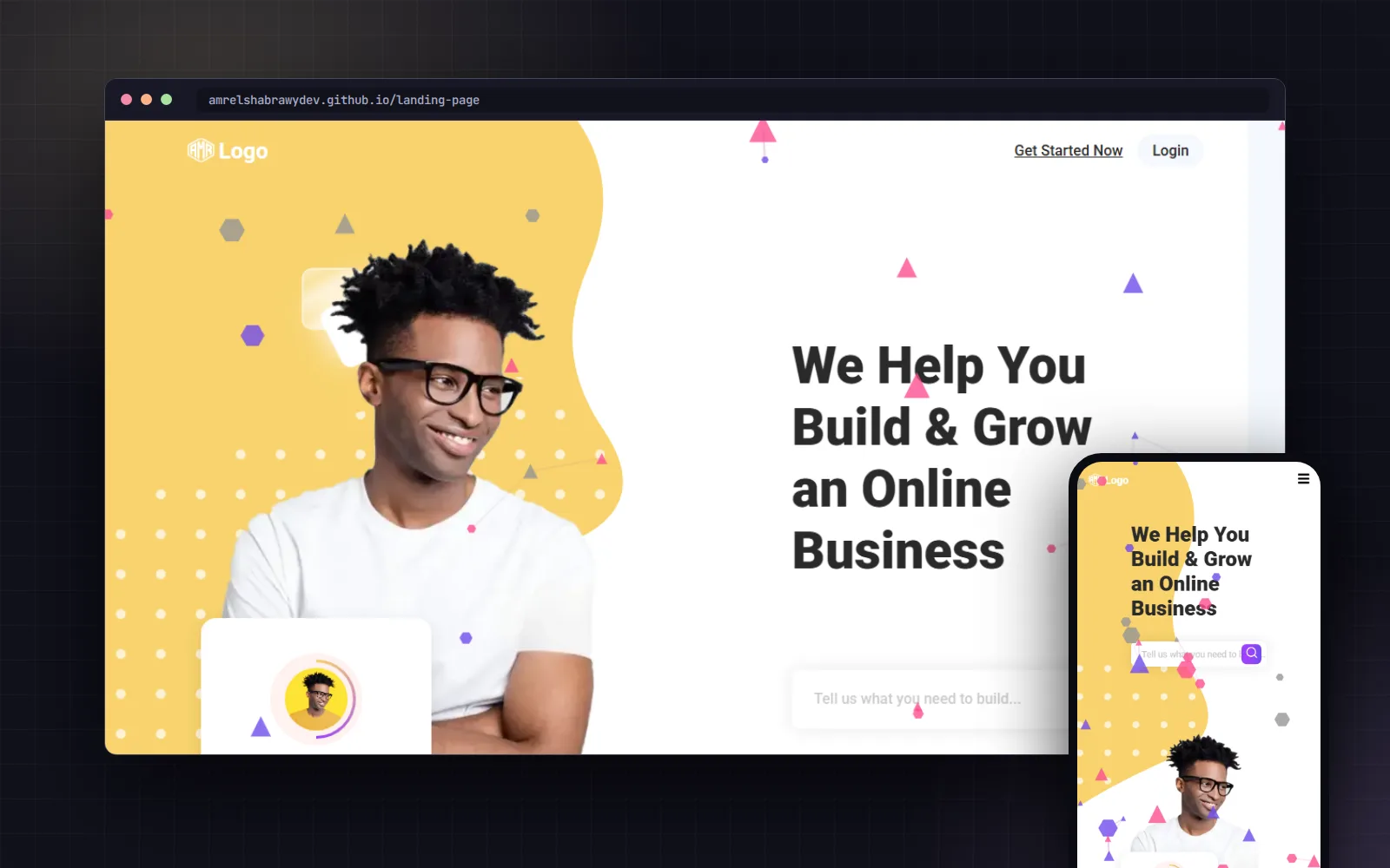 Responsive tech landing page — desktop and mobile